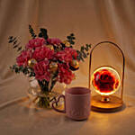 Romantic Rose Lamp, Carnation & Love Mug Gift Set
