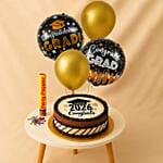 Year of Graduation Designed Chocolate Cake and Balloons