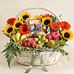 Sunflowers, Gerberas & Exotic Fruits Celebration Basket