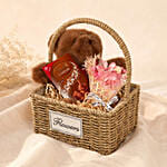 Cuddly Bear with Preserved Bouquet and Chocolate Hamper