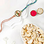 Multicolor Peacock Rakhi with Blue and Red Thread with Cashews