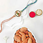 Multicolor Peacock Rakhi with Blue and Red Thread with Almonds