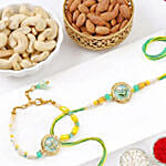 Green and Yellow Stone Bhaiya Bhabhi Rakhi with Dryfruits