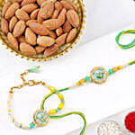 Green and Yellow Stone Bhaiya Bhabhi Rakhi with Almonds