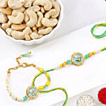 Green and Yellow Stone Bhaiya Bhabhi Rakhi with Cashews