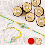 Green and Yellow Stone Bhaiya Bhabhi Rakhi with Ferrero Rochers