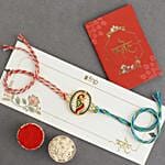 Multicolor Peacock Rakhi with Blue and Red Thread with Almonds