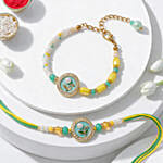Green and Yellow Stone Bhaiya Bhabhi Rakhi with Almonds