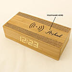 Engraved Text Bamboo Wireless Charger with Clock