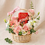Elegant Flower Basket with Lindt Lindor Chocolates