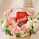 Elegant Flower Basket with Lindt Lindor Chocolates