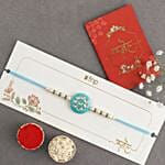Sneh Mesmerising Kundan Sky Blue Rakhi for Brothers