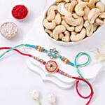 Blue and Red Meenakari Rakhi Set with Cashews
