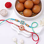 Blue and Red Meenakari Rakhi Set with Gulab Jamun