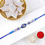 Feng Shui Blue Evil Eye Rakhi with Kaju Katli
