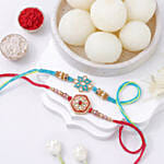 Blue and Red Meenakari Rakhi Set with Rasgulla