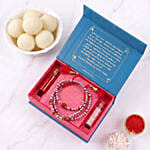 Pearls and Rudraksha Rakhi with Rasgulla