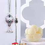 Green Round Bhaiya Bhabhi Rakhi Rakhi with Rasgulla