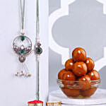 Green Round Bhaiya Bhabhi Rakhi Rakhi with Gulab Jamun