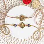 Divine Duo Radha Krishna and Ganesha Rakhi Set with Almonds
