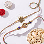 Divine Duo Radha Krishna and Ganesha Rakhi Set with Cashews