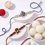 Divine Blessing Om and Shivling Rakhi Duo with Rasgulla