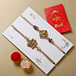 Divine Duo Radha Krishna and Ganesha Rakhi Set with Cashews