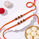 Auspicious Rudraksha Rakhi Set with Rasgulla