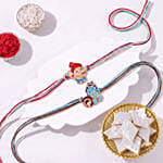 Bal Ganesha and Bal Krishna Rakhi Set with Kaju Katli