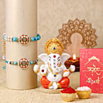 Designer Stone Bhaiya Bhabhi Rakhi and Ganesha Idol Set
