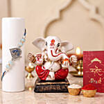 Ganesha Idol with Blue Om Rakhi Gift Set