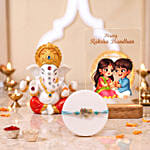 Divine Ganesha Idol and Krishna Rakhi with LED Lamp Gift Set