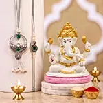 Green Round Bhaiya Bhabhi Rakhi and Ganesha Idol Set