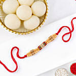 Red & Green Designer Rakhi with Rasagullas