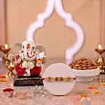Red & Green Designer Rakhi with Ganesha Idol and Almonds