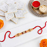 Red & Green Designer Rakhi with Kaju Katli