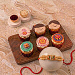Red & Green Designer Rakhi with Eggless Cupcakes