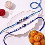 Feng Shui Evil Eye Rakhi Set with Motichoor Ladoo