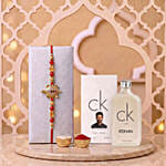 Graceful Pearl Ethnic Rakhi Green with Personalised Ck One Perfume