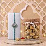 Designer Peacock Rakhi with Green Pea Cookies