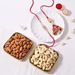 Artisanal Bandhani Red Lumba and Beaded Rakhi Pair with Dryfruits