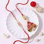 Artisanal Bandhani Red Lumba and Beaded Rakhi Pair