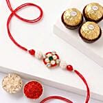 Crimson Pearl Floral Rakhi with Ferrero Rochers