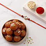 Radiant Square Stone Rakhi with Gulab Jamun