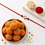 Radiant Square Stone Rakhi with Motichoor Ladoo