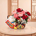 Lucky Cat Floral Prosperity Arrangement
