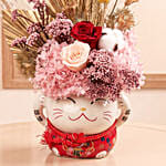Lucky Cat Preserved Floral Prosperity Arrangement
