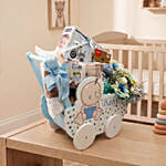 Adorable Baby Boy Carriage & Floral Gift Basket
