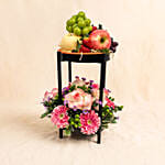 Elegant Two-Tier Flowers & Fresh Fruit Black Stand