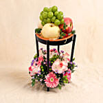 Elegant Two-Tier Flowers & Fresh Fruit Black Stand